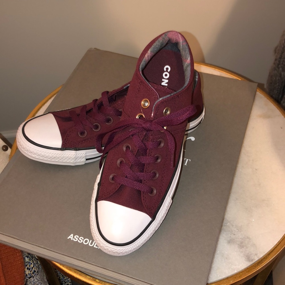 Burgundy plaid inside converse